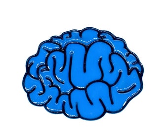 Gehirn Brosche Anstecknadel Hirn blau Anatomie Mensch Kopf Denken IQ Comic Brain