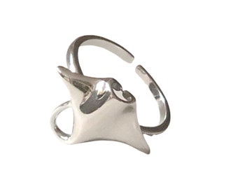 Manta Ray Ring Miniblings Finger Ring Adjustable Mantaray 925 Sterling Silver