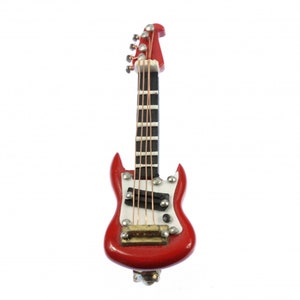 Electric Guitar Brooch Guitaris Band Star Music Miniblings + Box Red