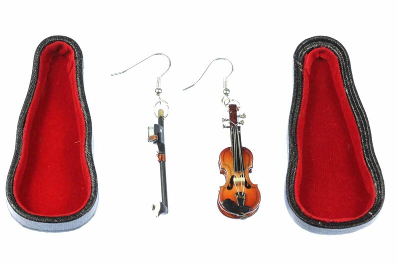 Violin Earrings With Bow Wood Miniblings Orchestra Music Etsy