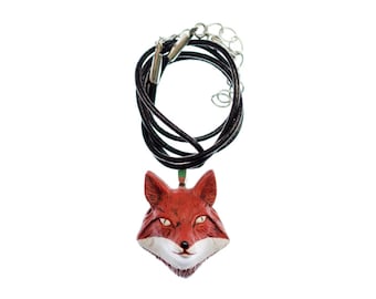Fox Head Necklace Miniblings Foxes Ceramic Red Forest Animal