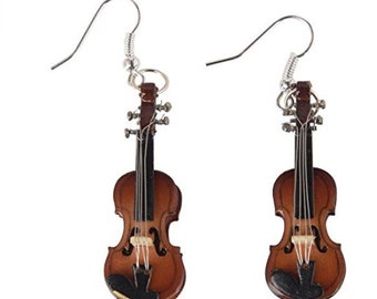 Violin Earrings 2 Violins Wood Miniblings Violinist Music Instrument Musician Box