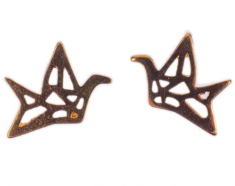 Crane Earrings Ear Studs Earstuds Miniblings Origami Bird Shapes Rose Gold