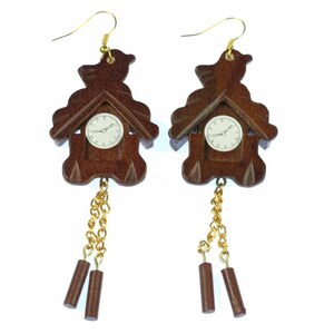 Koekoeksklok oorbellen Zwarte Woud klok horloges Miniblings wandklok hout bruin afbeelding 5