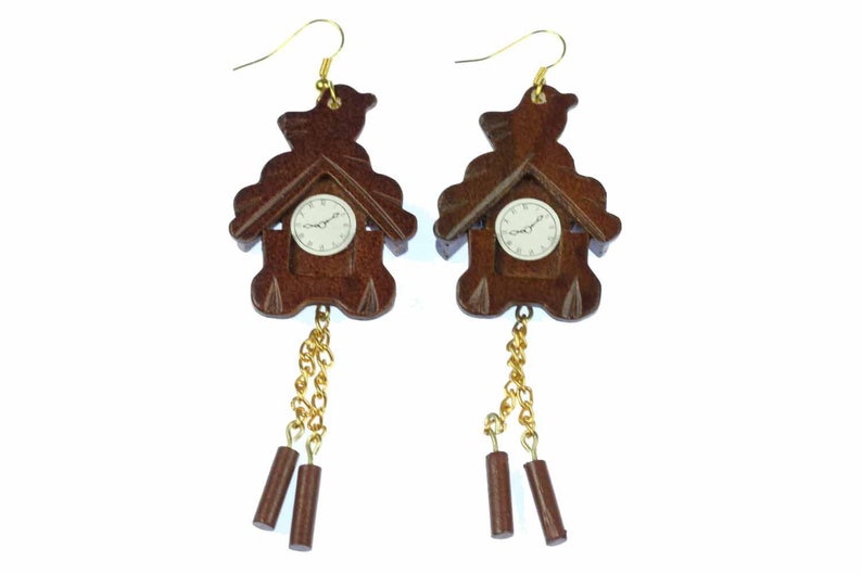 Koekoeksklok oorbellen Zwarte Woud klok horloges Miniblings wandklok hout bruin afbeelding 5
