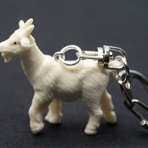 Goat keychain pendant key ring billy goat farm small white