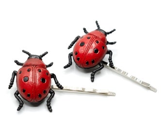 Set of 2 Ladybug Hairclips Miniblings Hair Clips Lucky Charm Beetle Insect