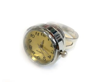 Real Watch Ring Miniblings Finger Clock Wristwatch Time Snap Button golden