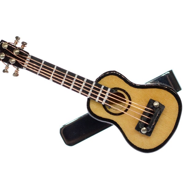 Dasspeld voor akoestische gitaar, stropdashouder + doos Miniblings instrument beige