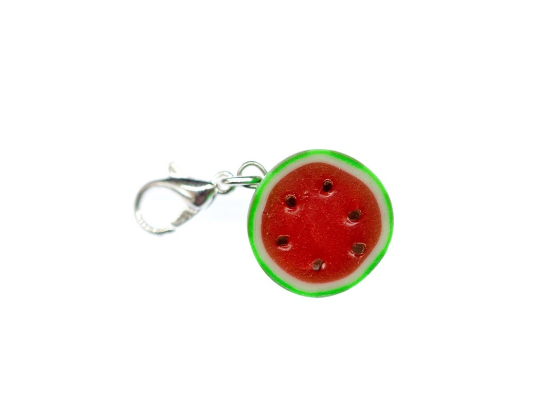 Pendentif Pastèque En Résine Pour Téléphone Ou Porte-clés - Fait Main, 15 Mm, Rouge Et Vert