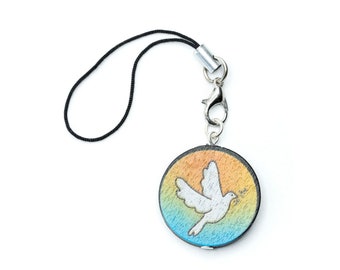 Peace Dove mobiele telefoon bedel Miniblings vredesteken regenboog rond hout