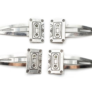 Cassette Tape Set Of 4 Hair Clip Clips Pins Miniblings Music Record Retro Silver