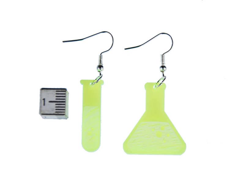 Test Tube And Flask Earrings Miniblings Chemistry Acrylic LC Neon Green