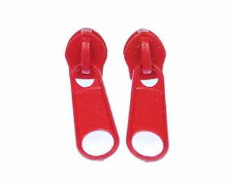 ZIpper Zip Upcycling Earrings Ear Studs Earstuds Miniblings Red Round