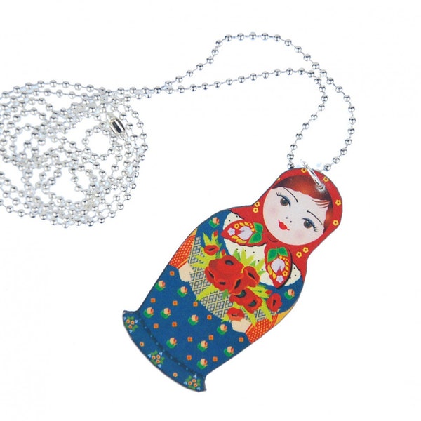 Matryoshka Necklace Miniblings 80Cm Babushka Russian Doll Wood