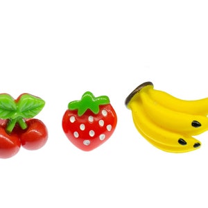 Set Of 3 Fruits Brooch Pin Button Fruit Sstrawberry Summer Banana Cherries