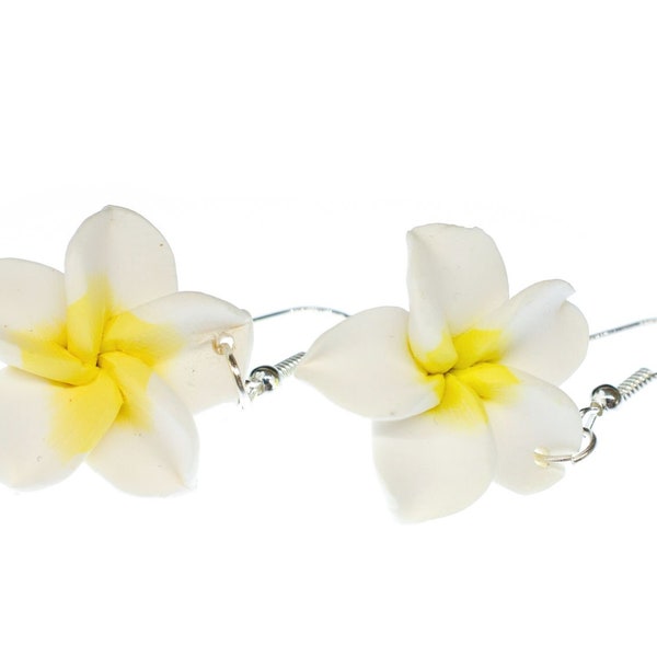 Frangipani Ohrringe Miniblings Blume Blumenohrrige Plumeria Surfing Weiß Clay