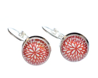 Orecchini Floreali Fatti A Mano Miniblings – Cabochon Rosso Con Ganci Placcati Argento – Gioielli Artigianali Da Berlino