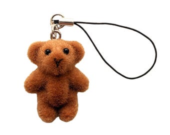 Teddy Bear Mobile Cell Phone Charm Pendant Miniblings Flock Grizzly Fluffy Brown