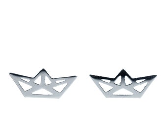 Boat Earrings Ear Studs Earstuds Miniblings Ship Origmai Folding Sea Silver
