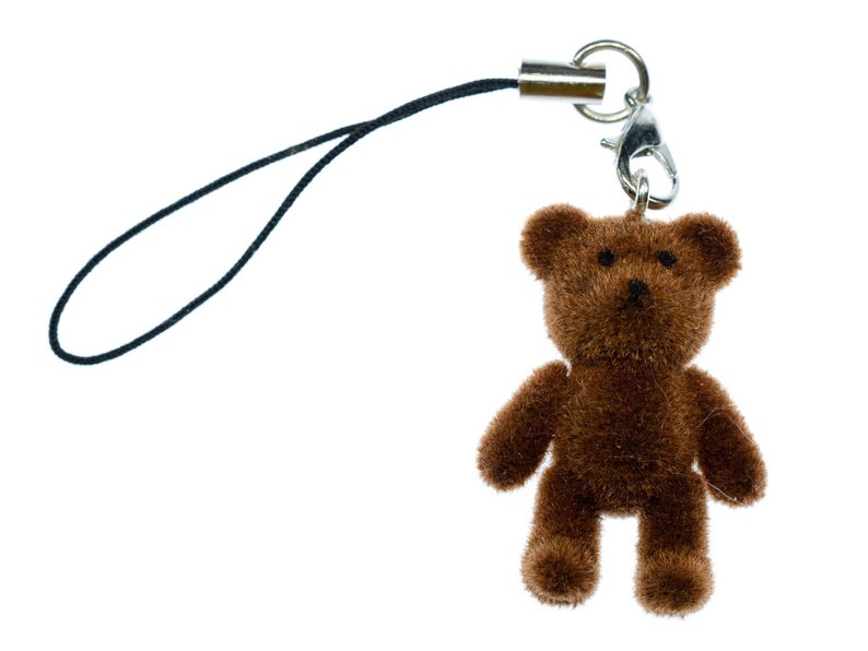 Ours en peluche aspect velours Pendentif pour telephone mobileours brun fonce image 1