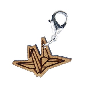 Crane Charm Pendant Zipper Pull Senbazuru Miniblings Bird Origami Wood S