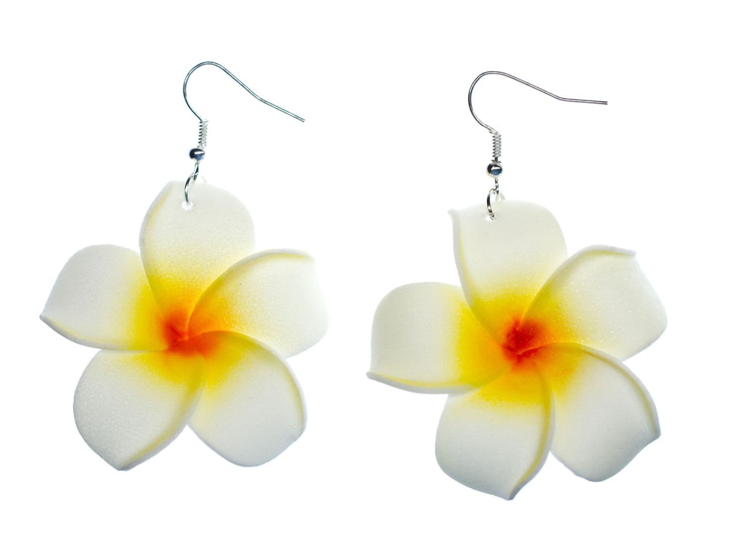 Frangipani Earrings Miniblings Flower Flowers Blossom Lily 50Mm Hawai Plumeria