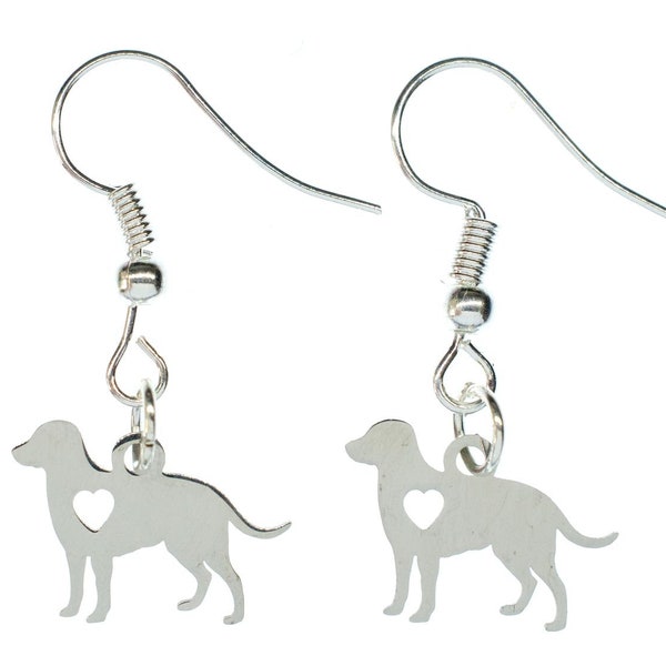 Boucles d'Oreilles Chien Golden Retriever avec Coeur Boucle d'Oreille Miniblings Animal Argent