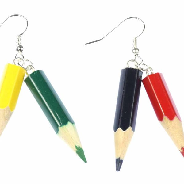 Buntstifte Ohrringe Stift Stifte Malen Schule Miniblings Holz Upcycling Zeichnen