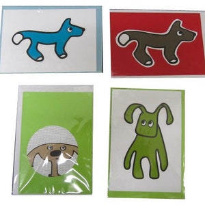 4x Jeu carte pliable carte voeux Felicitations differents animaux chiens renard