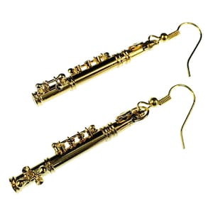Transverse Flute Earrings Miniblings Music Orchestra + Box Gold Plated Flautist