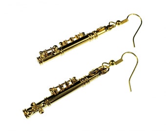 Transverse Flute Earrings Miniblings Music Orchestra + Box Gold Plated Flautist