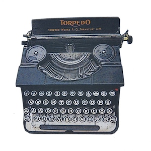 Antique Typewriter Keys Printed Wood Brooch Pin Badge Button Author