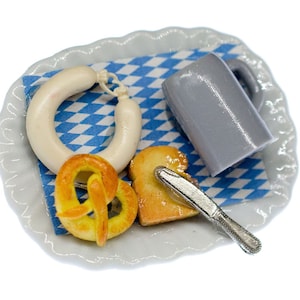 Oktoberfest Plate Brooch Pin Food Pretzel Sausage Toast Knife Germany Bavaria