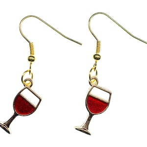 Boucles d&#39;oreille en verre vin vin Boucles d&#39;oreille vinverres à vin rouge metal
