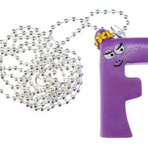 F collier Barbapapa 80cmpendentif lettre initiale ABC Barbamama Violet