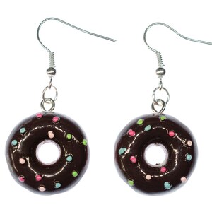 Donut Colorful Pearl Earrings Earring Glaze Sprinkles Fast Food USA 23mm Brown