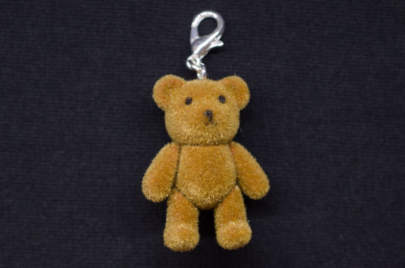 Teddy Bear Charm Pendant For Bracelet Miniblings Velvety Flock Light Brown imagen 1