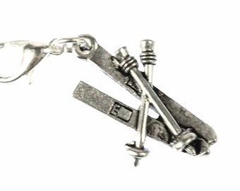 Skier Ski Winter Charm Pendant Zipper Pull For Bracelet Miniblings Silver