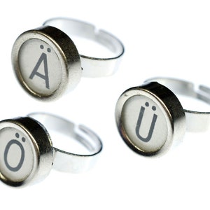 Anillo de diéresis WISH con llave de máquina de escribir vintage Miniblings en blanco con la letra Ä Ö Ü