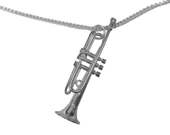 Trumpet Necklace Miniblings Orchestra 60Cm + Box Silver Plated Jazz Trumpeter