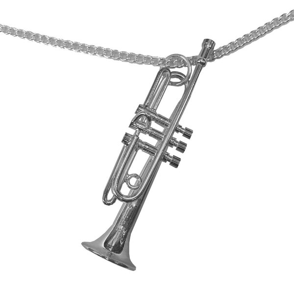 Trompete Kette Trompetenkette Halskette Miniblings Trompeter 60cm +Box silber