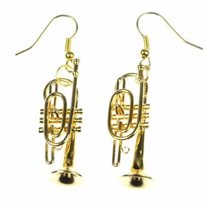 Gold Cornet Earrings Trumpet Miniblings Brass Band + Box Orchestra