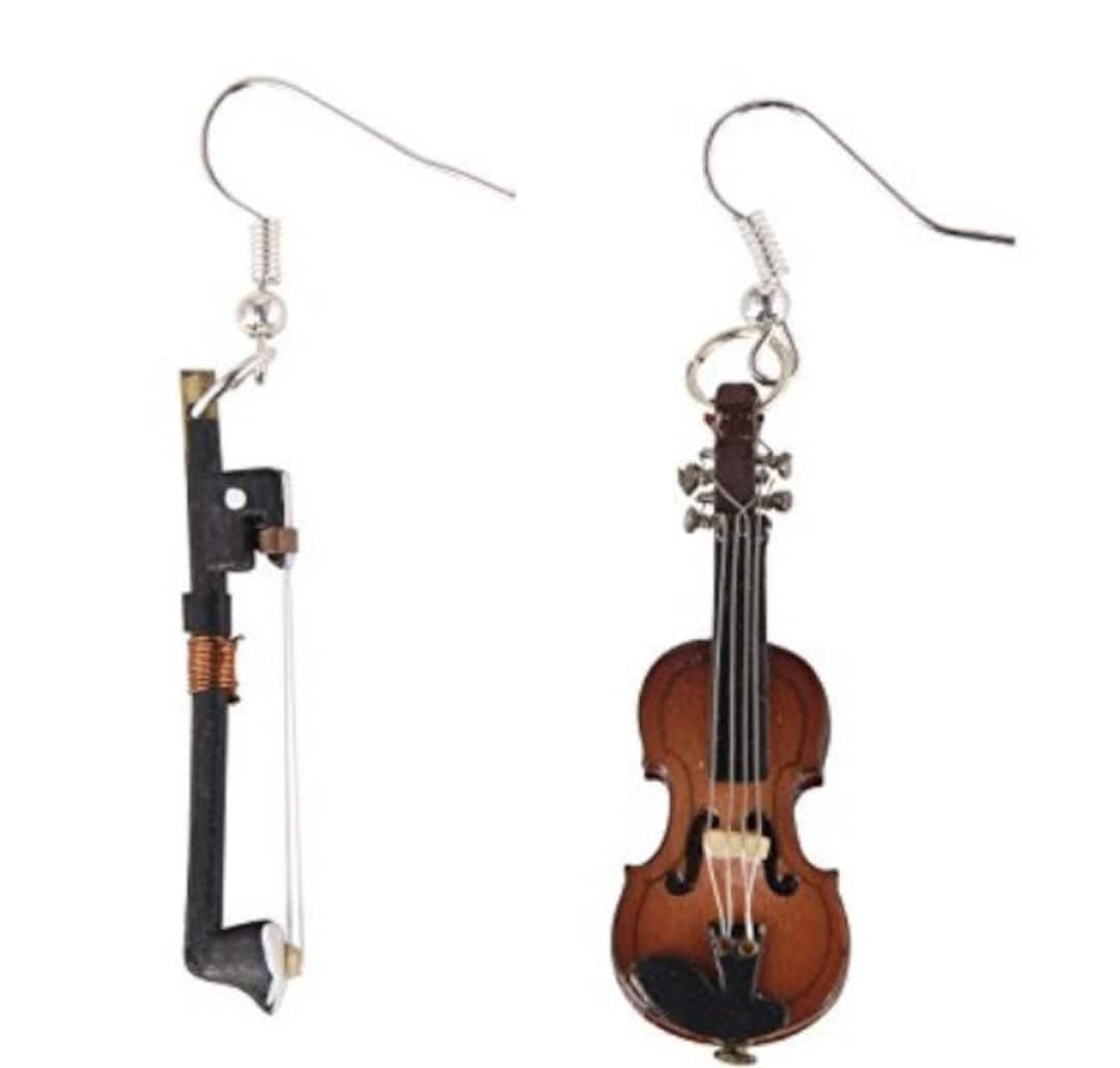 Violin Earrings With Bow Wood Miniblings Orchestra Music Instrument Violinist Box Etsy