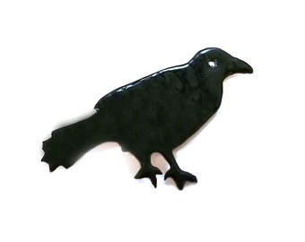 Raven Enamel Brooch Pin Badge Button Miniblings Bird Crow Enamelled Black