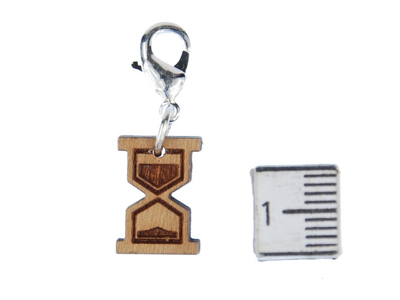 Hourglass Charm Pendant Zipper Pull Miniblings Time Clock Wood image 2