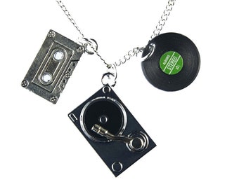 Set Of 3 DJ Musicians Necklace Miniblings 80Cm Music Turntable LP Tape