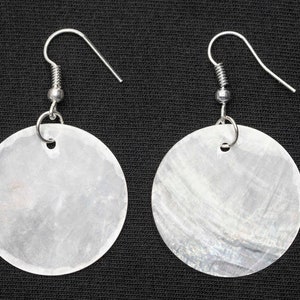 Pearl Earrings Discs Miniblings Hippie Boho Shell White 30mm