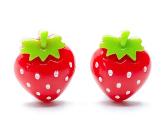 Presilhas de orelha em formato de morango, mini presilhas brilhantes, morangos, frutas vermelhas, frutas, frutas, planas