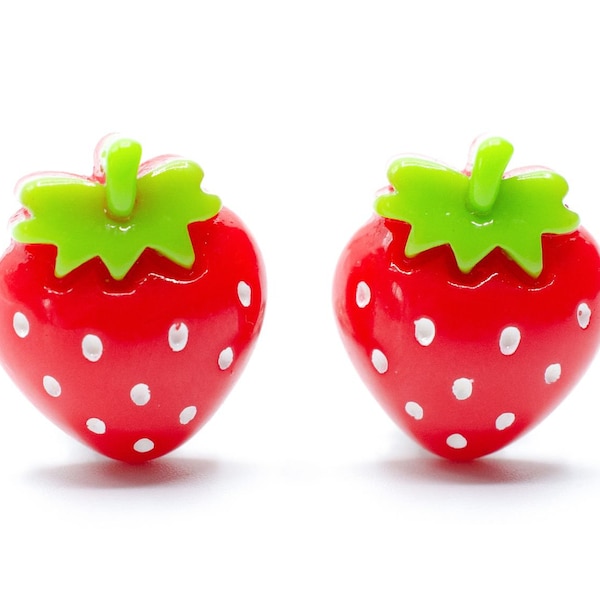 Strawberry Earclips Miniblings Clips Strawberries Berries Fruit Fruits Flat